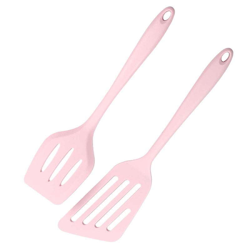P Plus Fire Heat Resistant Kitchen Utensils Cooking Non Stick Silicone Spatula Set 34 cmPink Set of 2 - Image 1