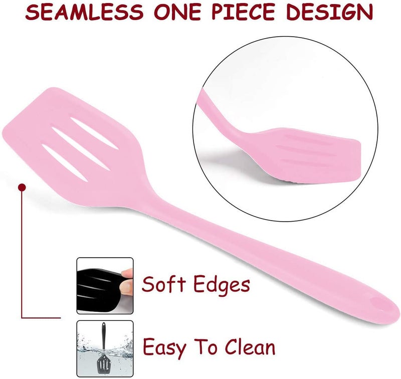 P Plus Fire Heat Resistant Kitchen Utensils Cooking Non Stick Silicone Spatula Set 34 cmPink Set of 2 - Image 3
