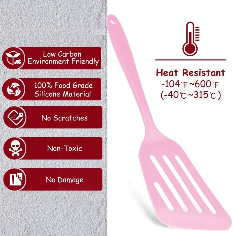 P Plus Fire Heat Resistant Kitchen Utensils Cooking Non Stick Silicone Spatula Set 34 cmPink Set of 2 - Image 4