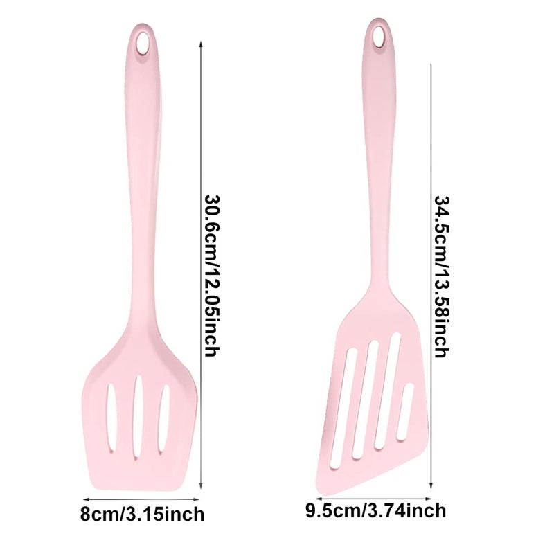 P Plus Fire Heat Resistant Kitchen Utensils Cooking Non Stick Silicone Spatula Set 34 cmPink Set of 2 - Image 2