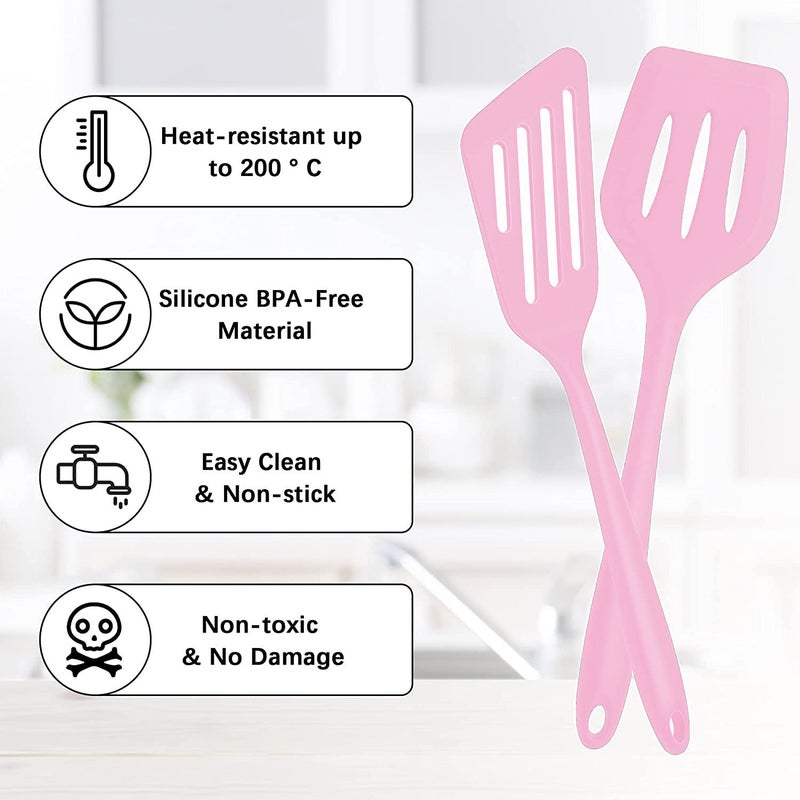 P Plus Fire Heat Resistant Kitchen Utensils Cooking Non Stick Silicone Spatula Set 34 cmPink Set of 2 - Image 5