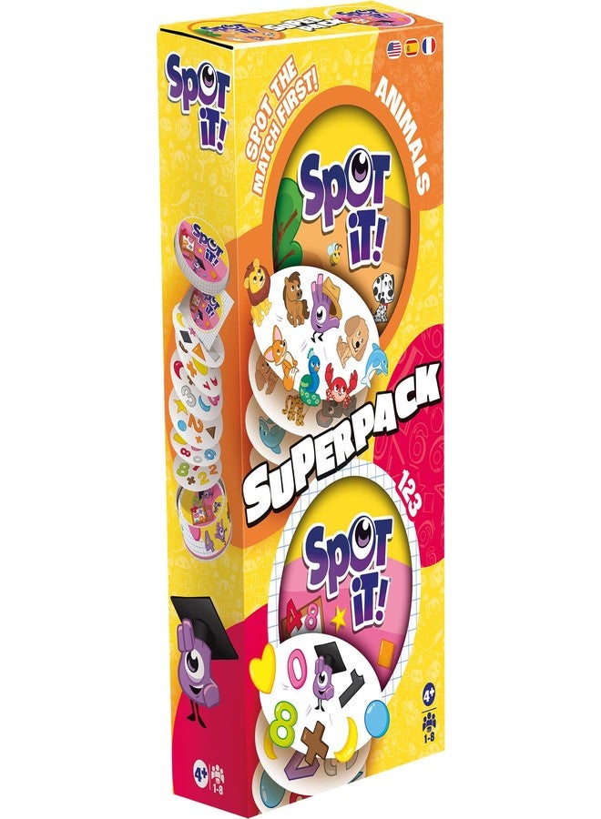 Asmodee Spot It! Super Pack Kids (2024 Refresh) Eco Big Box - Includes Animals and 1,2,3 Editions, Family Card Game Bundle for Quick Reflexes! Ages 6+, 2-8 Players, 10 Minute Playtime - Image 1