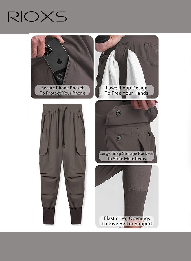 RIOXS Men's Brown Jogger Pants, Mid-Rise Athletic Trousers with Drawstring Waist and Side Pockets, Tapered Cuff Workout Pants for Gym, Running and Streetwear​, Elastic Cuff Sweatpants, Urban Workout Pants, Young Men's Street Style Bottoms - Image 4