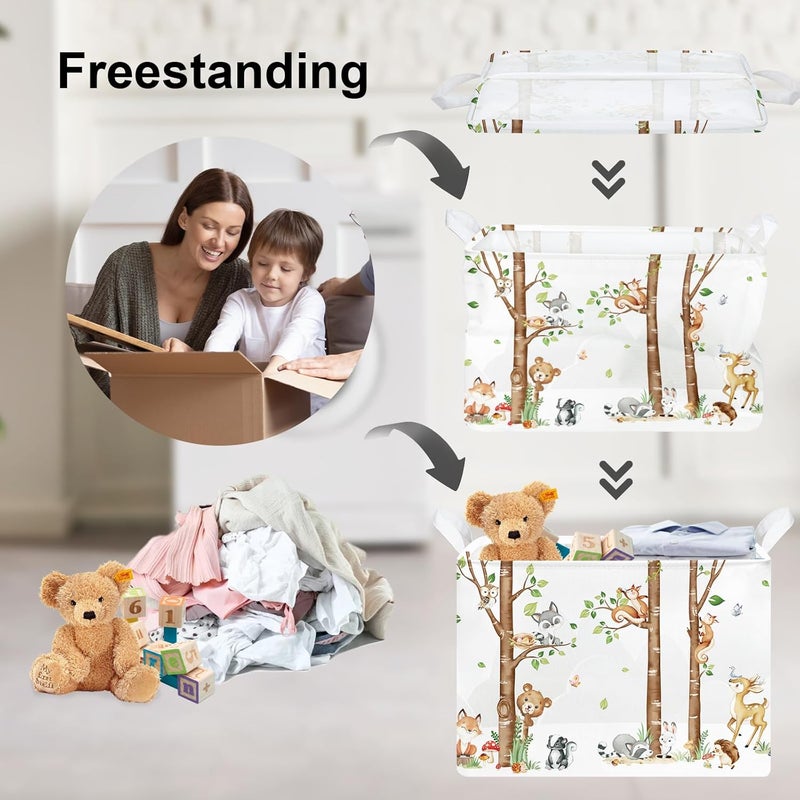 Clastyle Large Birch Tree Animal Storage Basket Collapsible Woodland Fox Bear Book Shelf Basket Rectangle Toy Clothes Cube Storage Basket for Kids Room - Image 3