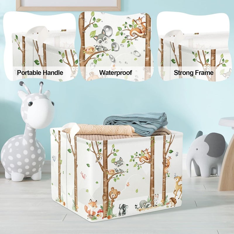 Clastyle Large Birch Tree Animal Storage Basket Collapsible Woodland Fox Bear Book Shelf Basket Rectangle Toy Clothes Cube Storage Basket for Kids Room - Image 4