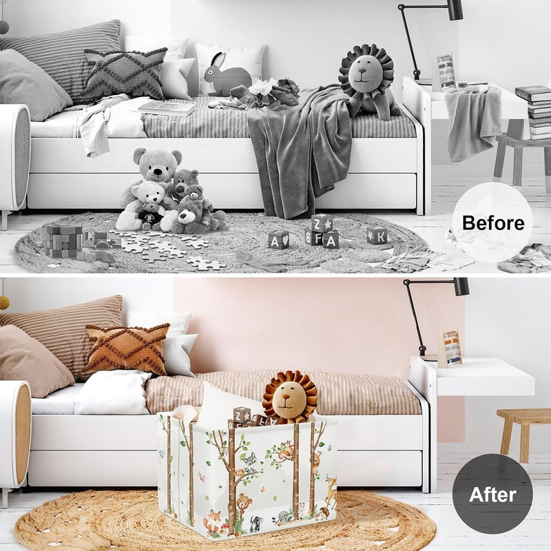 Clastyle Large Birch Tree Animal Storage Basket Collapsible Woodland Fox Bear Book Shelf Basket Rectangle Toy Clothes Cube Storage Basket for Kids Room - Image 2