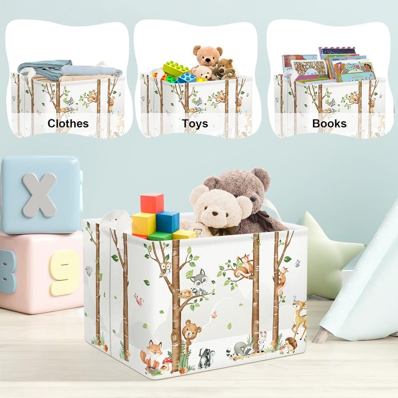 Clastyle Large Birch Tree Animal Storage Basket Collapsible Woodland Fox Bear Book Shelf Basket Rectangle Toy Clothes Cube Storage Basket for Kids Room - Image 5
