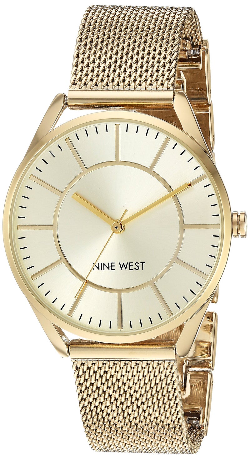 Nine West Women's NW/1922CHGB Gold-Tone Mesh Bracelet Watch - Image 5