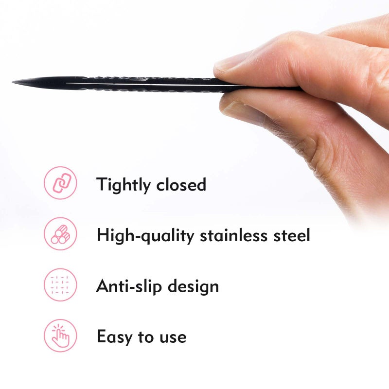 VEYES INC Lash Tweezers for Eyelash Extensions,Fiber Tip Tweezers Kit for Individual Classic and Volume Lash,3PCS Stainless Steel Lash Tweezers-Black - Image 3
