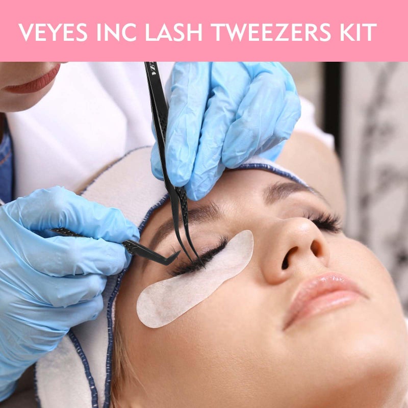 VEYES INC Lash Tweezers for Eyelash Extensions,Fiber Tip Tweezers Kit for Individual Classic and Volume Lash,3PCS Stainless Steel Lash Tweezers-Black - Image 2
