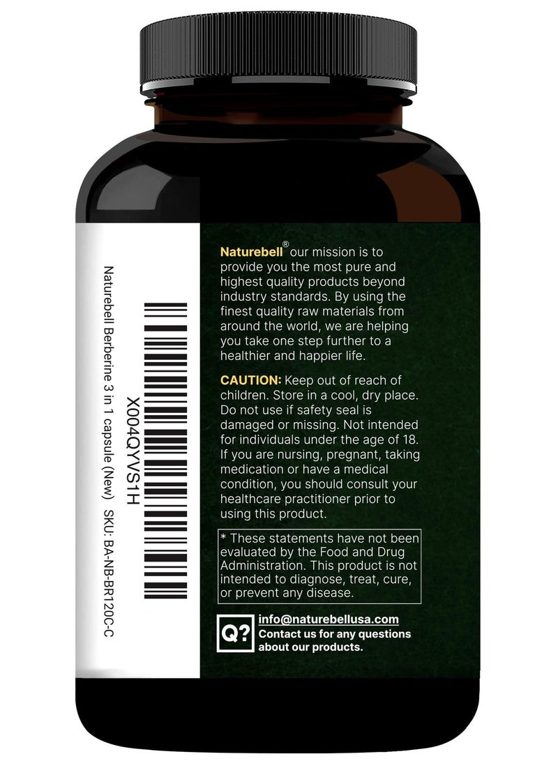 نايتشر بيل مكمل البربيرين 1500 ملغ مع قرفة سيلان وجذر الكركم، 240 كبسولة نباتية | 97% بربيرين HCL نقيع | يدعم مستويات السكر المتوازنة وصحة القلب | نباتي، غير معدل وراثيًا - Image 3