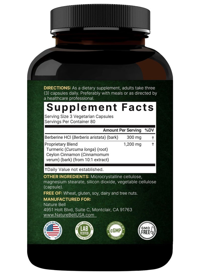 نايتشر بيل مكمل البربيرين 1500 ملغ مع قرفة سيلان وجذر الكركم، 240 كبسولة نباتية | 97% بربيرين HCL نقيع | يدعم مستويات السكر المتوازنة وصحة القلب | نباتي، غير معدل وراثيًا - Image 2