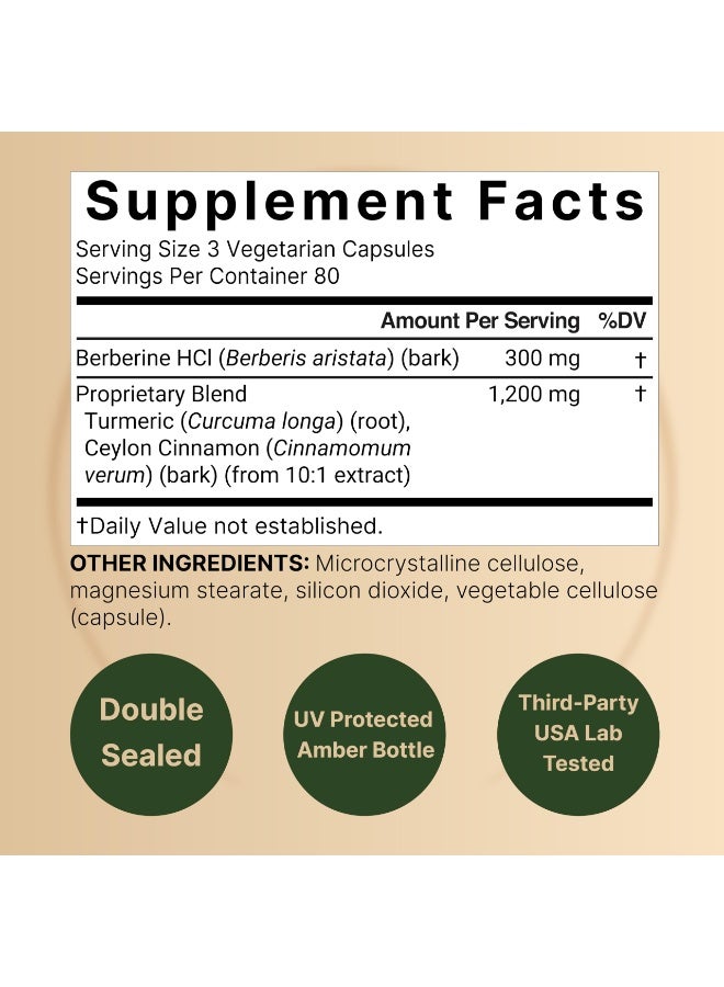 نايتشر بيل مكمل البربيرين 1500 ملغ مع قرفة سيلان وجذر الكركم، 240 كبسولة نباتية | 97% بربيرين HCL نقيع | يدعم مستويات السكر المتوازنة وصحة القلب | نباتي، غير معدل وراثيًا - Image 5
