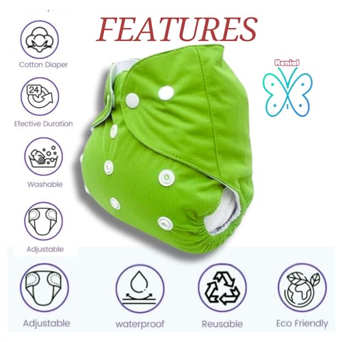 RENIAL Reusable Cloth Diapers For Kids Baby | insert Washable freesize Leakage Proof Cloth Diaper with Quick Dry For Baby Kids | UltraThin pads for babies between 3 months to 3 years (pack of 1) (green) - Image 3