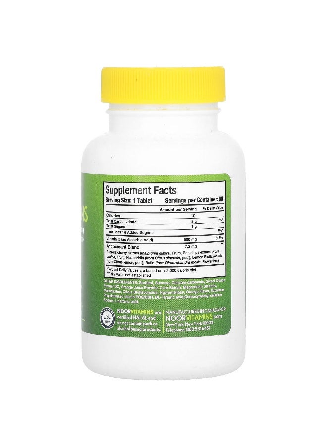 Noor Vitamins Noor Vitamins, Vitamin C with Antioxidant Blend, Orange , 500 mg , 60 Chewable Tablets - Image 2