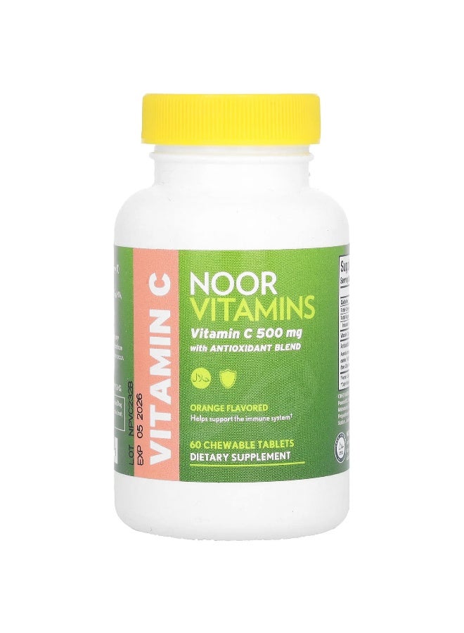 Noor Vitamins Noor Vitamins, Vitamin C with Antioxidant Blend, Orange , 500 mg , 60 Chewable Tablets - Image 1