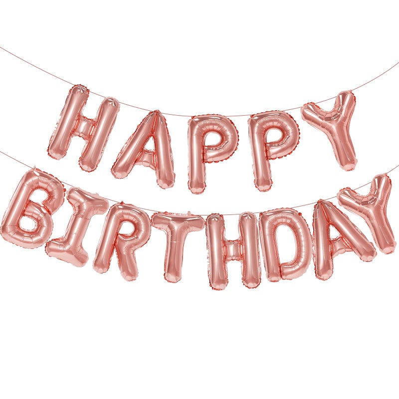 PatiCool Rose Gold Happy Birthday Balloon Banner, 16 Inch Foil Mylar Happy Birthday Balloons Letters, Reusable Happy Birthday Sign, Rose Gold Birthday Decorations for Women and Girls - Image 1