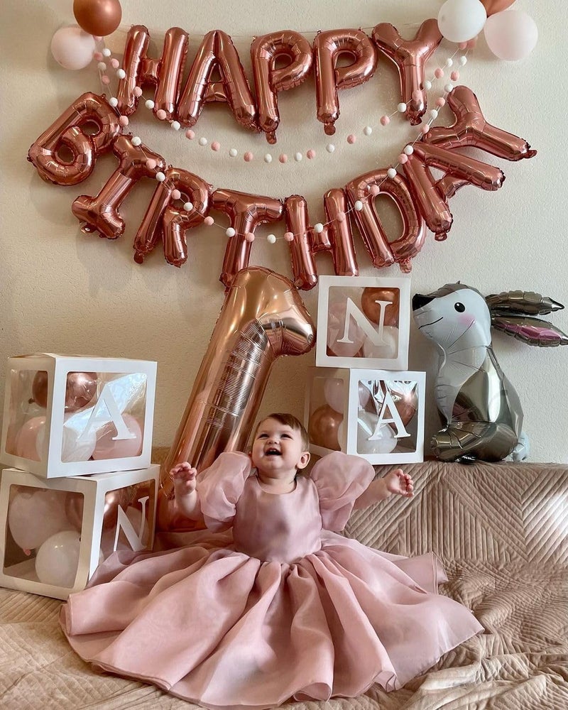 PatiCool Rose Gold Happy Birthday Balloon Banner, 16 Inch Foil Mylar Happy Birthday Balloons Letters, Reusable Happy Birthday Sign, Rose Gold Birthday Decorations for Women and Girls - Image 5
