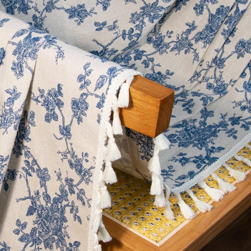 LOVOUS Vintage Blue Floral Curtains for Living Room 84 Inch Length Linen Blue Toile Curtain Rod Pocket French Country Drapes with Tassel Bedroom Window Curtain Set 2 Panels - Image 3