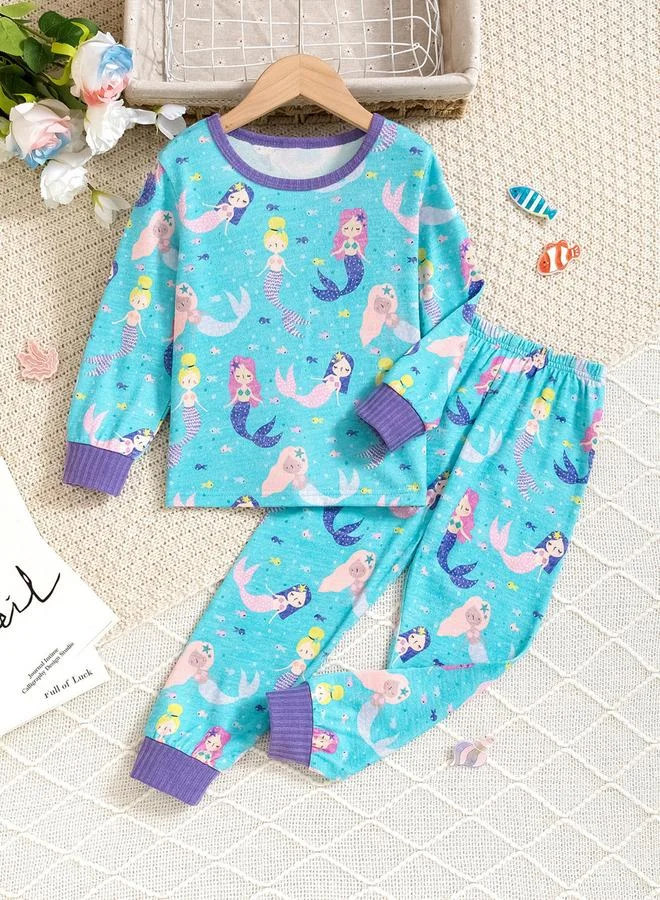 Take Two Graphic Print Round Neck Top with Long Pyjama Set