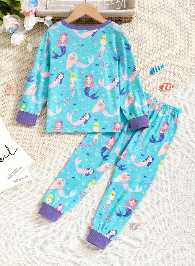 Take Two Graphic Print Round Neck Top with Long Pyjama Set