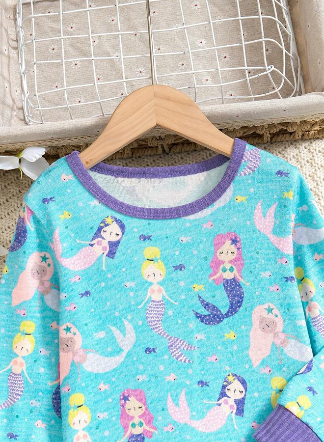 تايك تو طقم بلوزة مطبعة بياقة مستديرة مع بيجاما طويلة - Image 3