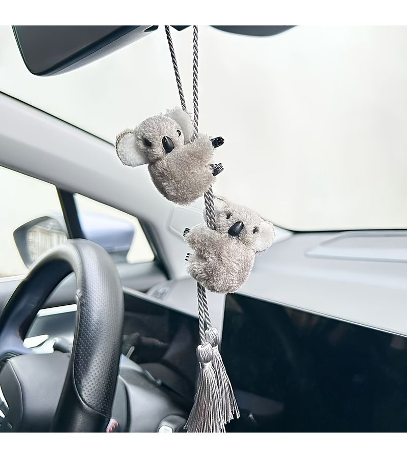 1pc Khaki Koala Car Hanging Ornament Rearview Mirror Decor - Image 3