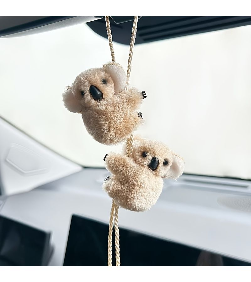 1pc Khaki Koala Car Hanging Ornament Rearview Mirror Decor - Image 4