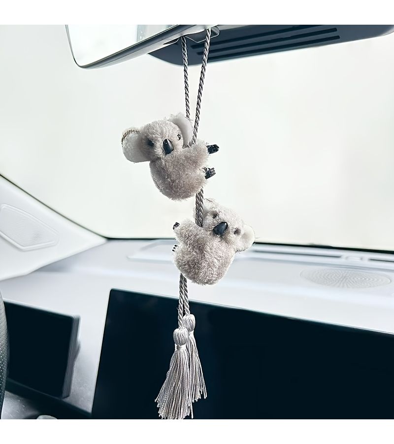 1pc Khaki Koala Car Hanging Ornament Rearview Mirror Decor - Image 5