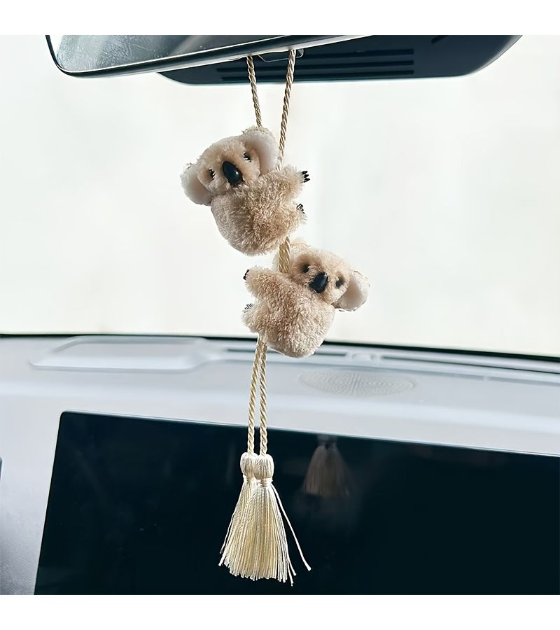 1pc Khaki Koala Car Hanging Ornament Rearview Mirror Decor - Image 1