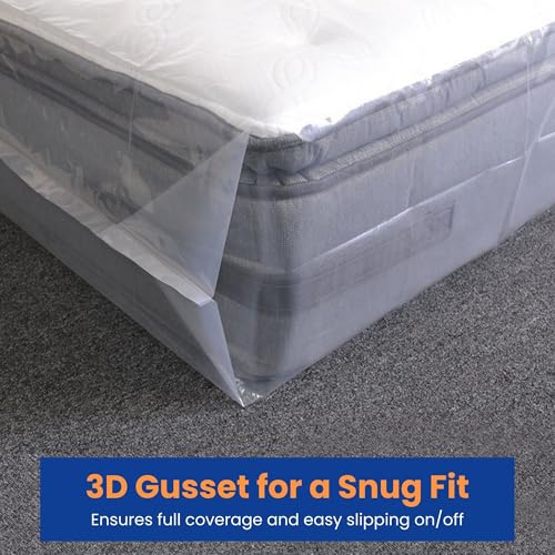 VICMORE 2 Pack Queen Mattress Bags for Moving, Storage & Disposal – Clear Heavy-Duty Plastic Covers, Tear-Resistant & Dustproof, Recyclable (Fits Queen Beds) - Image 5