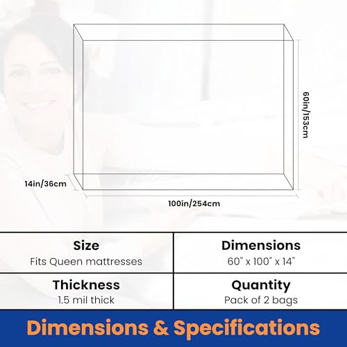 VICMORE 2 Pack Queen Mattress Bags for Moving, Storage & Disposal – Clear Heavy-Duty Plastic Covers, Tear-Resistant & Dustproof, Recyclable (Fits Queen Beds) - Image 3