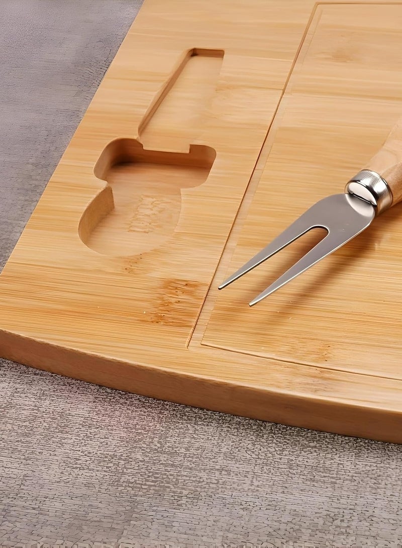 لوح تقديم الجبن والتقطيع من البامبو – صينية مستطيلة ذكية مع مجموعة سكاكين احترافية (3 قطع)، طقم ضيافة فاخر للحفلات والوجبات الخفيفة، خشب طبيعي عالي الجودة-1997 - Image 3