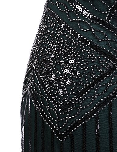 NeeMee Plus Size 1920s Vintage Fringed Gatsby Sequin Beaded Tassels Hem Flapper Dress for Women (Dark Green, Medium) - Image 3