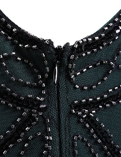 NeeMee Plus Size 1920s Vintage Fringed Gatsby Sequin Beaded Tassels Hem Flapper Dress for Women (Dark Green, Medium) - Image 4