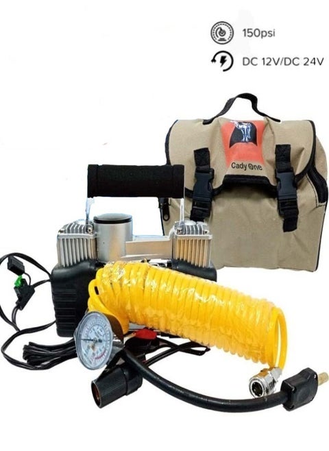 Heavy Duty Double Cylinder 2 Pistum Car Tire Inflator and Compressor with Bag for Easy Carrying and Storage