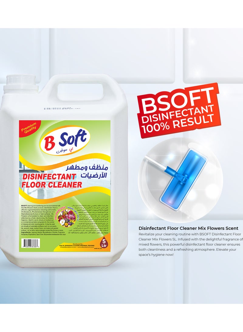 BSOFT Antibacterial Disinfectant Floor Cleaner Liquid Mix Flowers Scent 5L.Premium Quality - Image 2