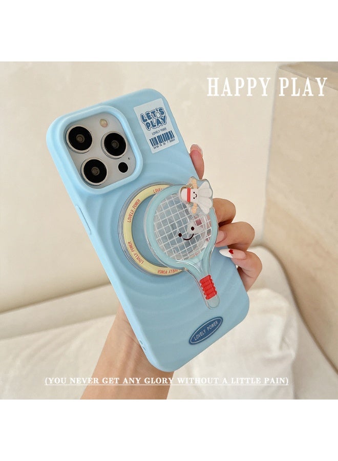 NIBEMINENT Table Tennis Badminton Protection Case With Magsafe For iPhone 14, Magnetic Blue Shel lWith Magnetic Bracket With Rotating Badminton