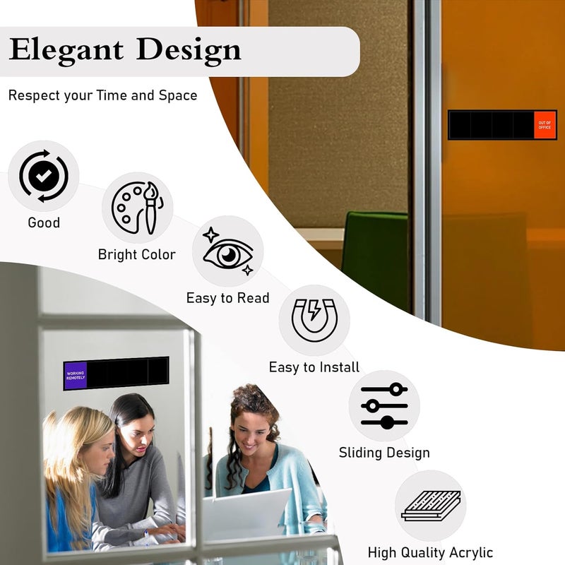 Blirik Privacy Door Sign, Do Not Disturb, Please Knock, In A Meeting, Out of Office, Working Remotely - Magnetic Slider Sign for Meeting Room or Any Room Need Privacy - Black - Image 5