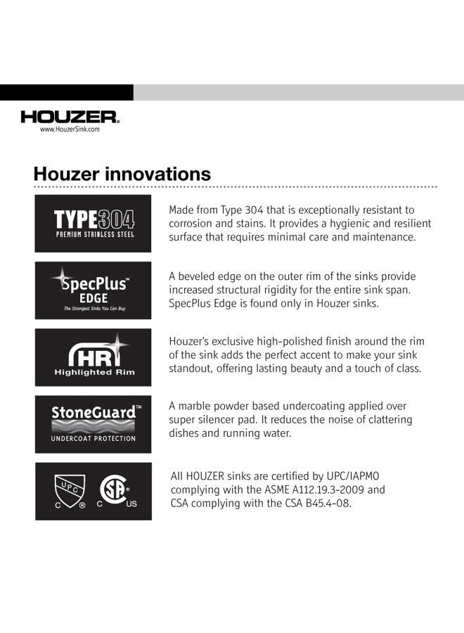 Houzer MH-3200 Medallion Gourmet Series Undermount Stainless Steel Offset Single Bowl Kitchen Sink - Image 2