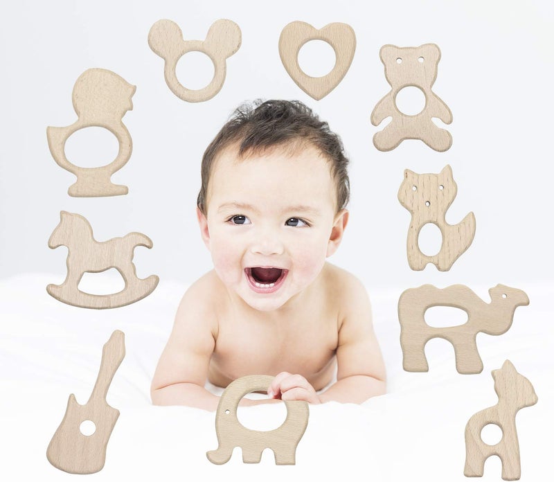 PENTA ANGEL Baby Teething Toys Penta Angel 10Pcs Natural Wooden Teething Animal Rings for Newborn Toddler Infant 10 - Image 5