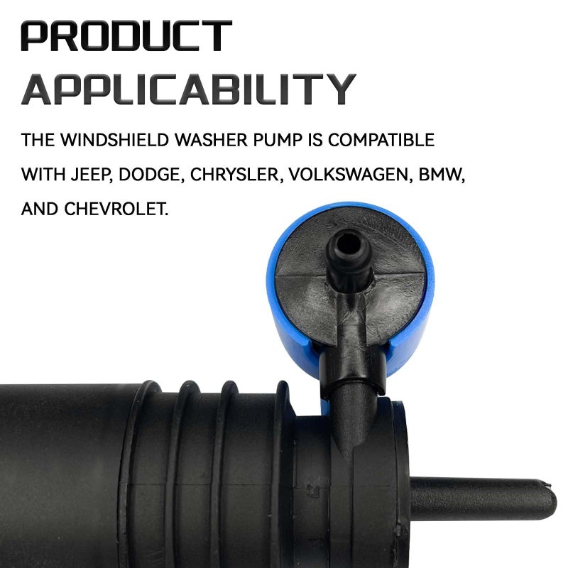 HHZL Windshield Washer Fluid Pump, Spray Front Windshield Wiper Pump Motor with Grommet Replacement 1J6955651 1K6955651 1T0955651A for BMW Chevrolet Ford Jeep Dodge Chrysler Volkswagen Audiï¼ˆBlueï¼‰ - Image 4