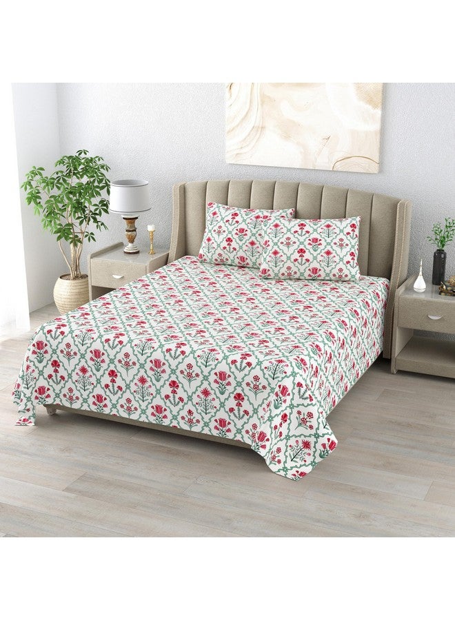 DE CAMA Since 1997 | 100% Cotton 300 TC Premium King Size Bedsheet for Double Bed (90 x 108 Inch) with 2 Pillow Covers Set (17 x 27 Inch) Designer Printed Bedsheet Set - Pink Tulip Flowers - Image 4