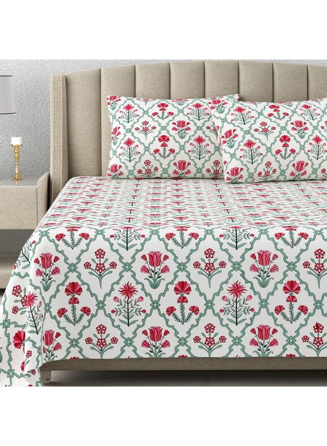 DE CAMA Since 1997 | 100% Cotton 300 TC Premium King Size Bedsheet for Double Bed (90 x 108 Inch) with 2 Pillow Covers Set (17 x 27 Inch) Designer Printed Bedsheet Set - Pink Tulip Flowers - Image 1