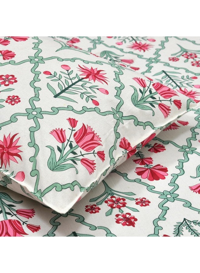 DE CAMA Since 1997 | 100% Cotton 300 TC Premium King Size Bedsheet for Double Bed (90 x 108 Inch) with 2 Pillow Covers Set (17 x 27 Inch) Designer Printed Bedsheet Set - Pink Tulip Flowers - Image 2