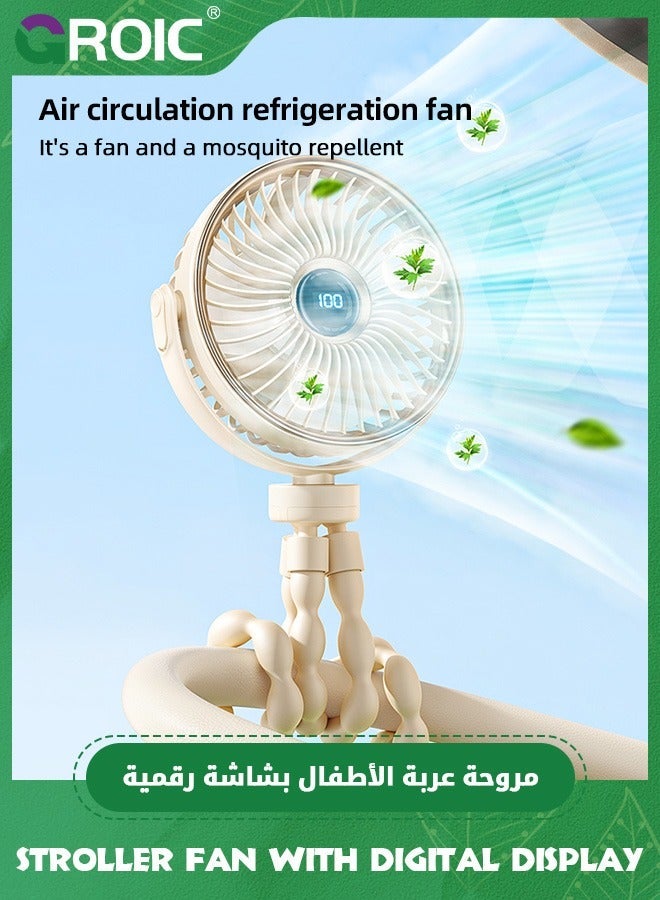 جرويك مروحة عربة أطفال، محمولة بإضاءة LED، أطفال تعمل بالبطارية بقوة 3600 مللي أمبير في الساعة، شخصية قابلة لإعادة الشحن بخمس سرعات مع شاشة رقمية لمقعد السيارة أو سرير الأطفال جهاز المشي (أصفر) - Image 3