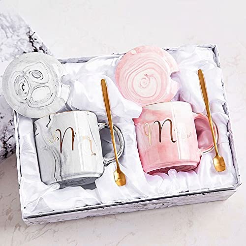 OANGO European Gold Stamping Ceramic Mark Cup Lovers Cup Breakfast Coffee Cup and Milk Tea Cup Mr Mrs Men Women Mug 350ml Pack of 2 Ceramic 350 ml - Image 1