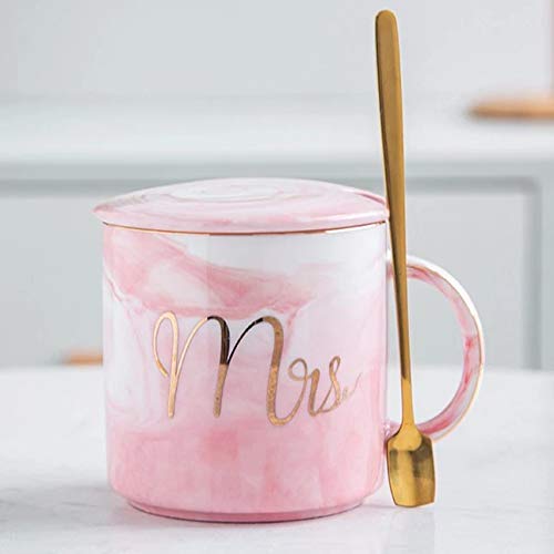 OANGO European Gold Stamping Ceramic Mark Cup Lovers Cup Breakfast Coffee Cup and Milk Tea Cup Mr Mrs Men Women Mug 350ml Pack of 2 Ceramic 350 ml - Image 2