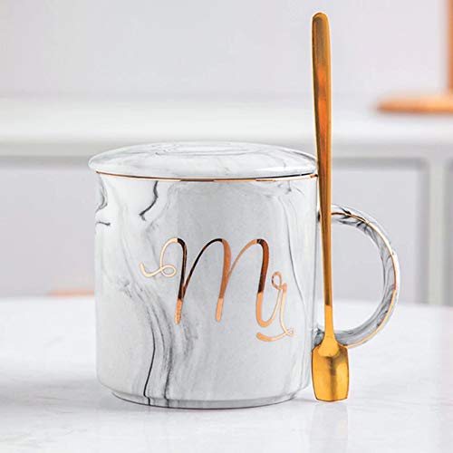 OANGO European Gold Stamping Ceramic Mark Cup Lovers Cup Breakfast Coffee Cup and Milk Tea Cup Mr Mrs Men Women Mug 350ml Pack of 2 Ceramic 350 ml - Image 3