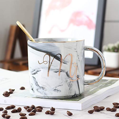 OANGO European Gold Stamping Ceramic Mark Cup Lovers Cup Breakfast Coffee Cup and Milk Tea Cup Mr Mrs Men Women Mug 350ml Pack of 2 Ceramic 350 ml - Image 5